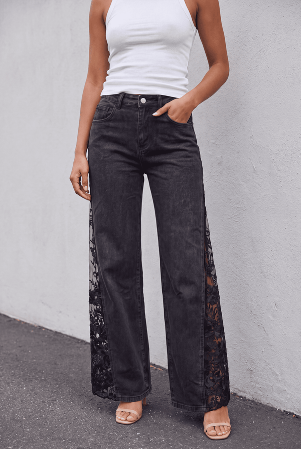 Nightshade Lace Jeans styled with a white tank and heels