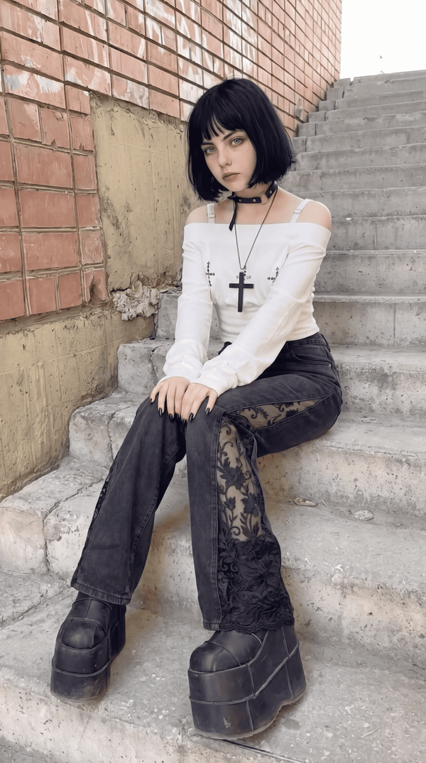 Nightshade Lace Jeans styled with platform boots