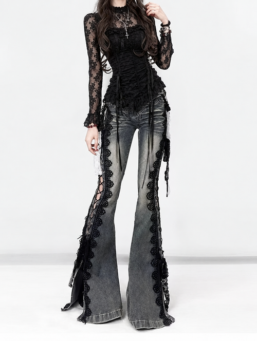 Wolfsbane Lace-Up Flare Jeans