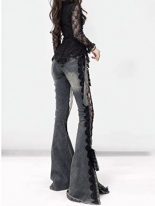 Wolfsbane Lace-Up Flare Jeans