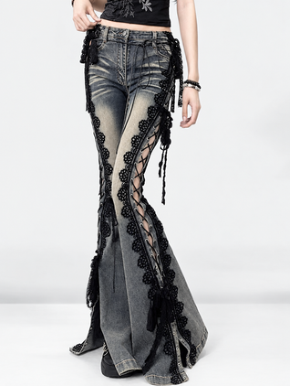 Wolfsbane Lace-Up Flare Jeans