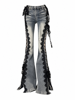 Wolfsbane Lace-Up Flare Jeans